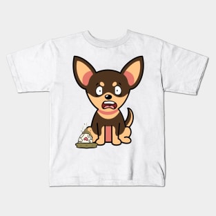 Funny small dog steps on a dirty diaper Kids T-Shirt